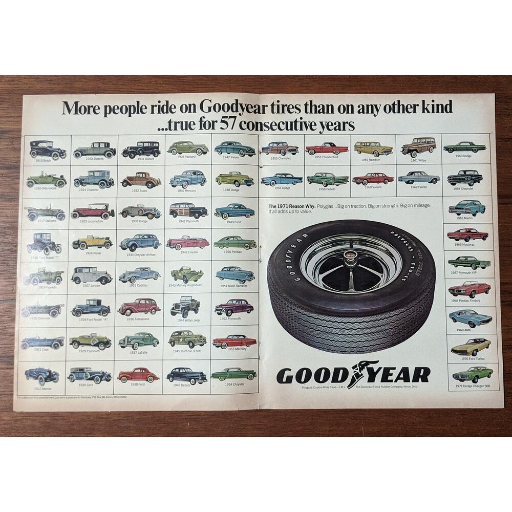 Vintage Print Ad 1972 Goodyear Car Poster